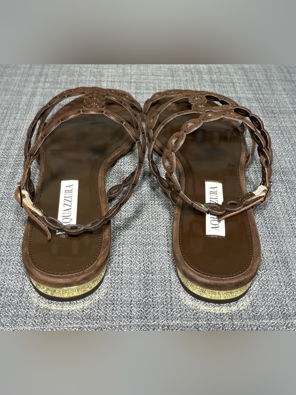 Aquazurra Women’s Infinity Chain Sandals Flat Esspresso Suede Size EU 37.5 - Picture 5 of 9